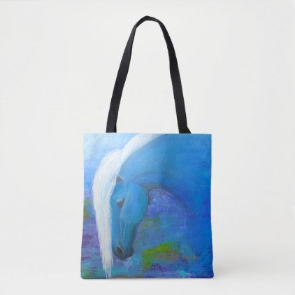 Colorful horse tote bag with abstract background.