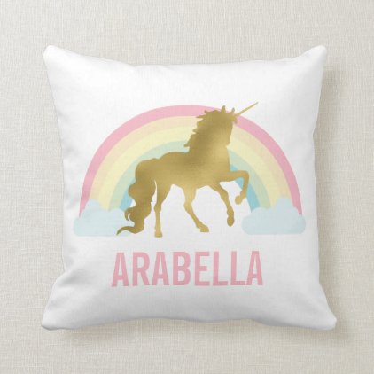 Whimsical Gold Unicorn Throw Pillow