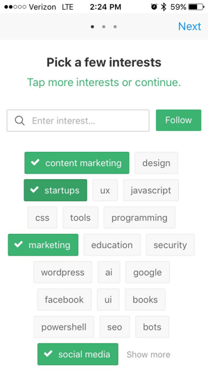 Choose interests for your Refind account.