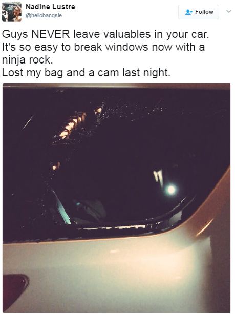 Viral! Nadine Lustre's Valuables Get Stolen from Her Car. See What the Criminals Did to Her Belongings!