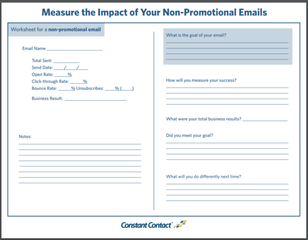 Email Measurement -- Worksheet for Non-promotional Emails
