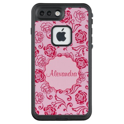 Floral lattice pattern of tea roses on pink name LifeProof® FRĒ® iPhone 7 plus case
