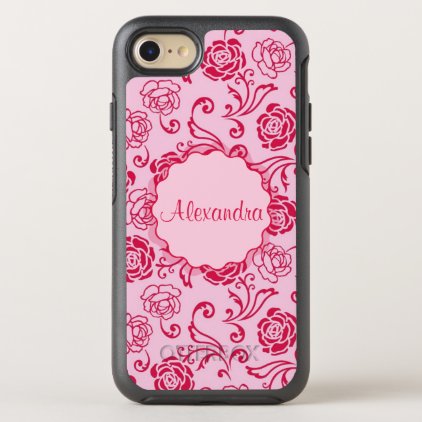 Floral lattice pattern of tea roses on pink name OtterBox symmetry iPhone 7 case