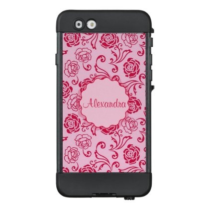 Floral lattice pattern of tea roses on pink name LifeProof® NÜÜD® iPhone 6 case