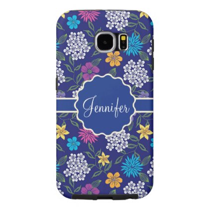 Girly Spring and Summer Wild Flowers, on blue name Samsung Galaxy S6 Case