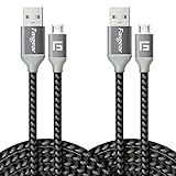 Micro USB Charger, 2 pcs (10ft/3M) Fasgear Nylon Braided Tangle-Free Fastest charger data colorful cable with Metal Connectors for Android, Samsung galaxy S7/S7 edge, HTC and more(2pcs Black)