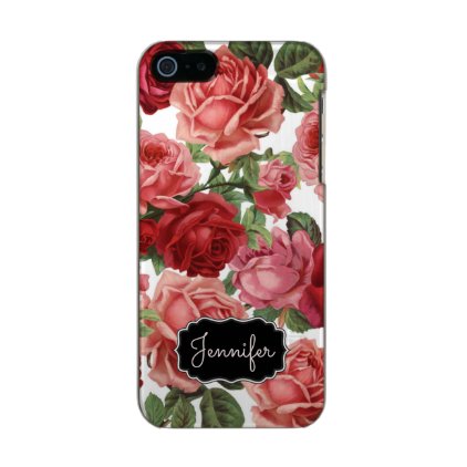 Chic Elegant Vintage Pink Red roses floral name Metallic Phone Case For iPhone SE/5/5s