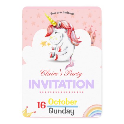 Personalized Pink Unicorn Birthday Invitation