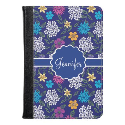 Girly Spring and Summer Wild Flowers, on blue name Kindle Case