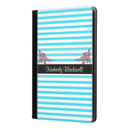 Bright Blue Striped Floral Pattern Ipad Case