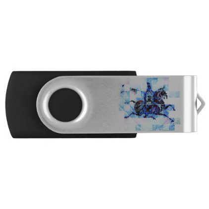 Ancient Chinese warrior on horseback in blue USB Flash Drive