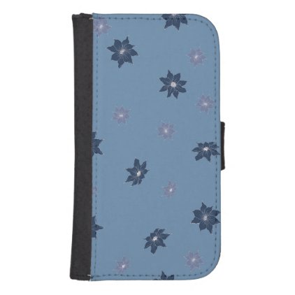 Blue and Purple Flowers Samsung S4 Wallet Case