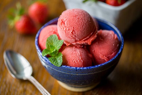 Easy Strawberry Sorbet recipe from RecipeGirl.com