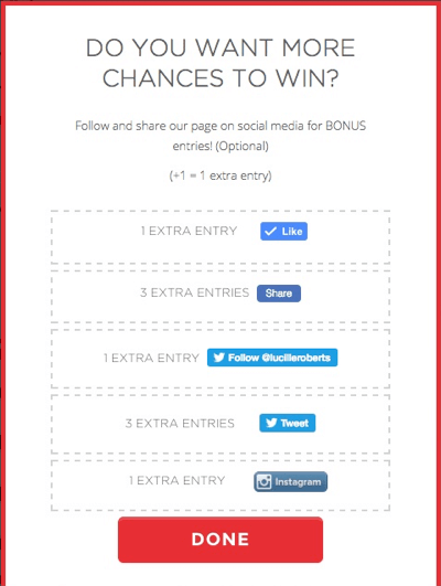 This share incentive click pop-up appears when an entrant clicks the button to enter the social media contest.