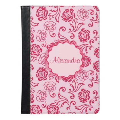 Floral lattice pattern of tea roses on pink name iPad air case