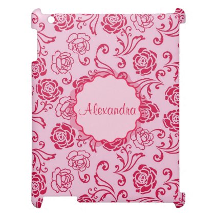 Floral lattice pattern of tea roses on pink name cover for the iPad 2 3 4