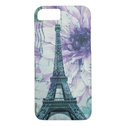 purple floral Vintage Paris Eiffel Tower iPhone 7 Case