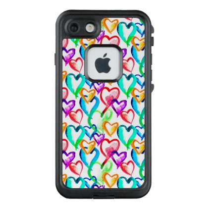Cute colorful watercolor hearts pattern LifeProof® FRĒ® iPhone 7 case