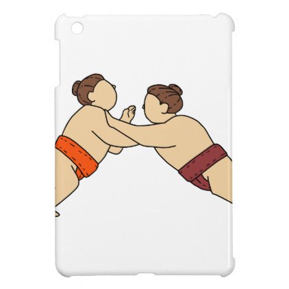 Rikishi Sumo Wrestler Pushing Side Mono Line iPad Mini Cases