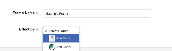 Choose your Facebook business page as the owner of the frame if it's promoting your brand.