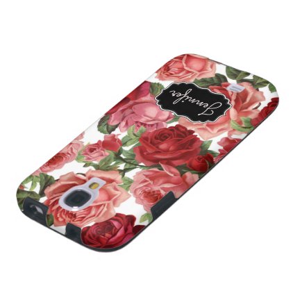 Chic Elegant Vintage Pink Red roses floral name Galaxy S4 Case