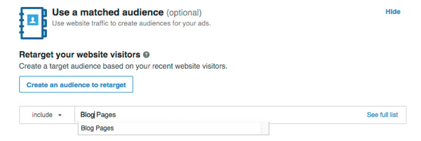 Select the website visitor segments you want to target on LinkedIn.