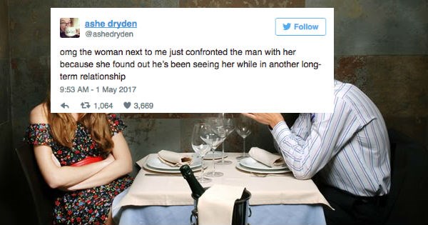Woman live-tweets lengthy epic account of enraged lady breaking up with cheating boyfriend.