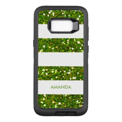 GREEN GREENERY Glitter white Stripe add your name OtterBox Defender Samsung Galaxy S8+ Case