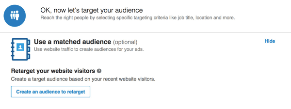 Click Create an Audience to Retarget.