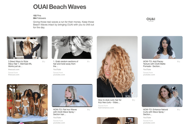 Example of a tutorial board on Pinterest showcasing OUAI products.
