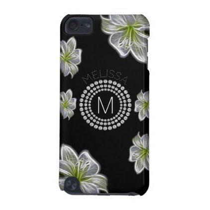 Six White Flowers with Diamonds and Your Name iPod Touch (5th Generation) Cover