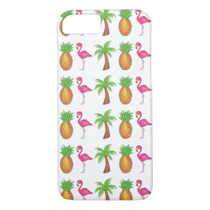 Tropical Green Palm Tree Pineapple Pink Flamingo iPhone 7 Case