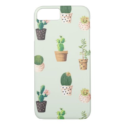 Romantic Cute succulent cactus on mint background iPhone 7 Case