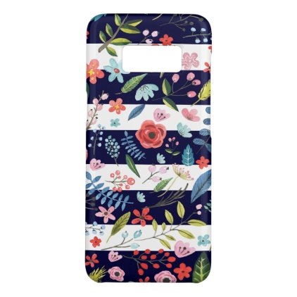 Blue Stripes &amp; Colorful Botanical Flowers Pattern Case-Mate Samsung Galaxy S8 Case
