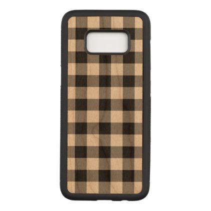 Black Gingham Plaid on Cherry Wood Inlay Carved Samsung Galaxy S8 Case