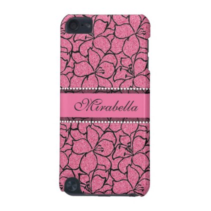 Lush Pink Lilies with black outline, pink glitter iPod Touch 5G Case