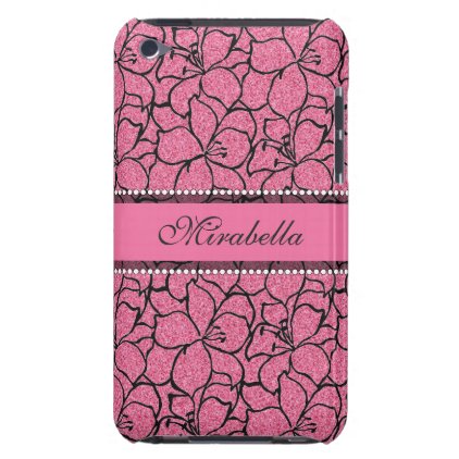 Lush Pink Lilies with black outline, pink glitter iPod Touch Case-Mate Case