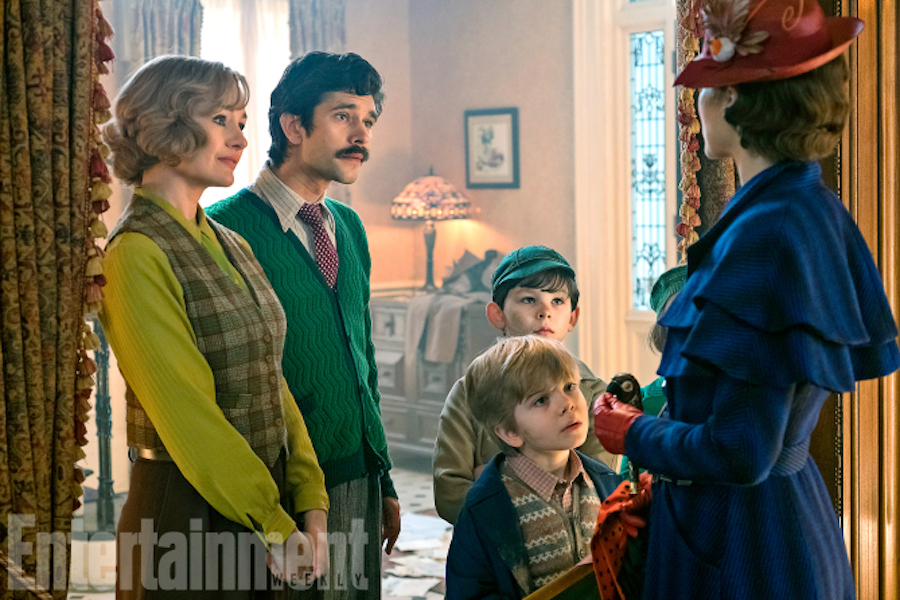 Mary Poppins Return (2018) L to R: Emily Mortimer, Ben Whishaw, TK, TK and Emily Nlunt ANY ADDITIONAL USAGE SHOULD BE CLEARED WITH DISNEY