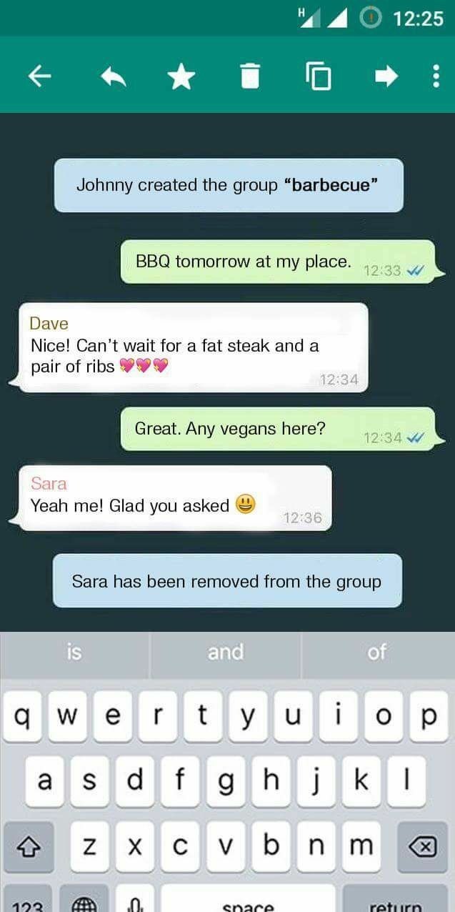vegan gets removed from group text funny