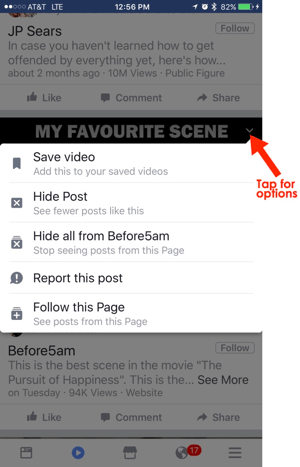 facebook mobile video tab use options