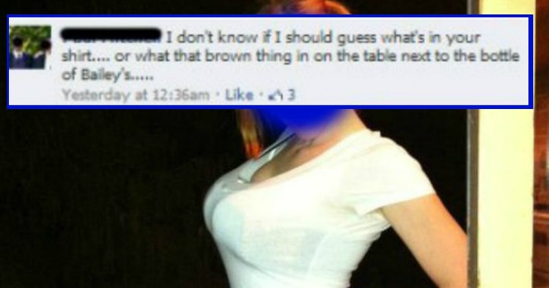 girl shoves something in her shirt to make her breasts look bigger and leaves a dildo on the table - cover image for a collection of facebook fails