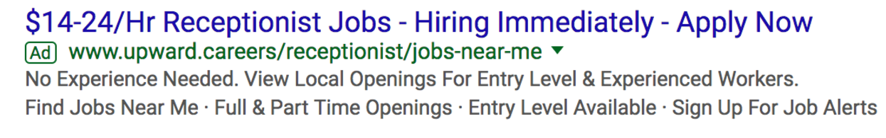 Screenshot of a Google Adwords job listing
