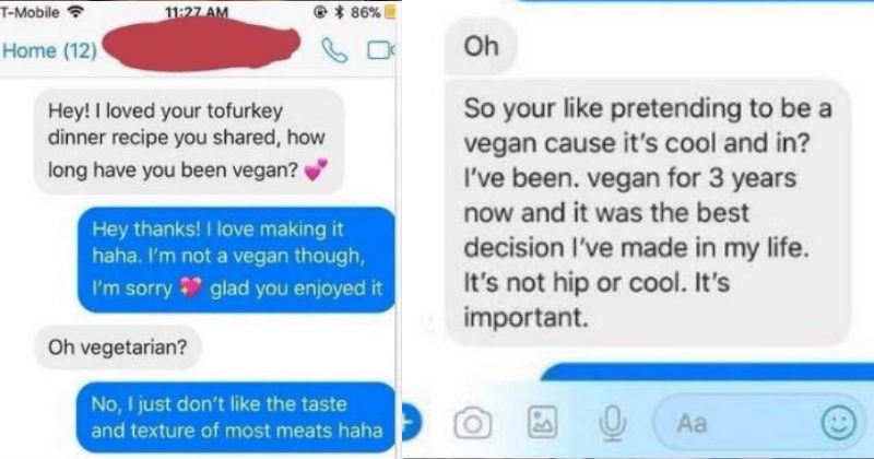 Girl goes rage mode on another girl for eating tofu without being a vegan.