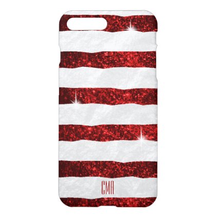 Pretty Red Glitter & White Stripes | Monogram iPhone 7 Plus Case