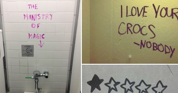 Pictures of funny bathroom graffiti that ended up being very creative.