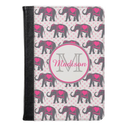 Gray Hot Pink Elephants on pink polka dots, name Kindle Case
