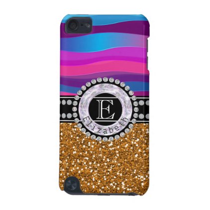 Girly Pink Blue, Gold Glitter, Diamonds, Monogram iPod Touch (5th Generation) Cover