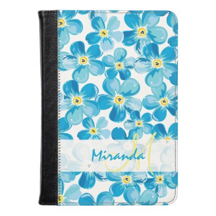 Vibrant watercolor blue forget me not flowers name kindle case