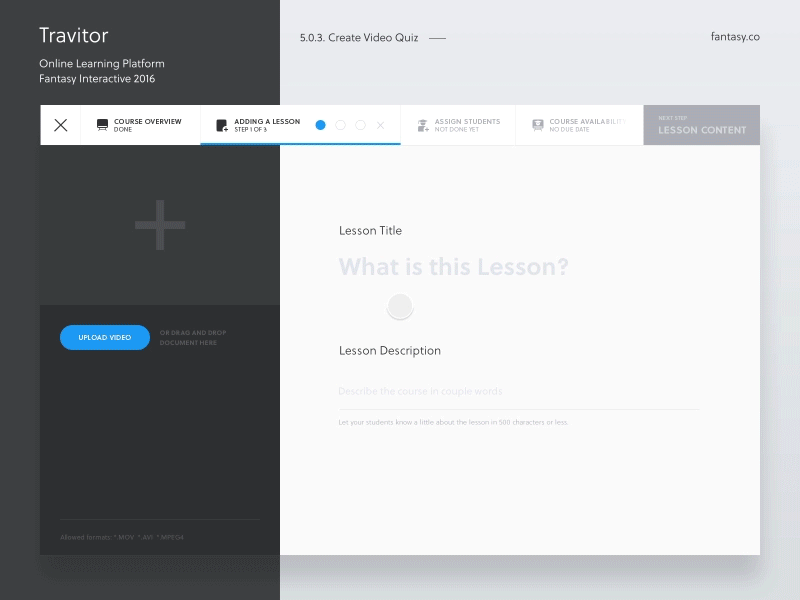 Travitor online learning platform – Create a lesson
