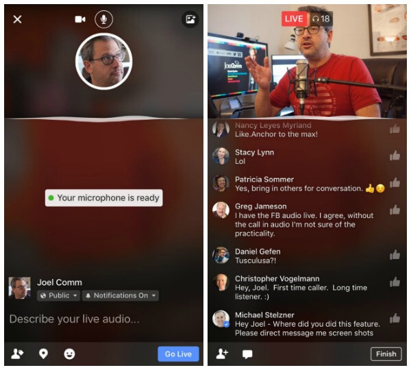 Facebook is rolling out Live Audio to more publishers and individuals.